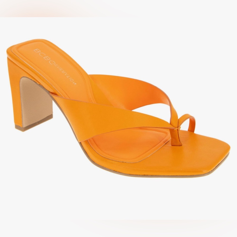 New BCBG Flian leather upper tangerine heeled sandal